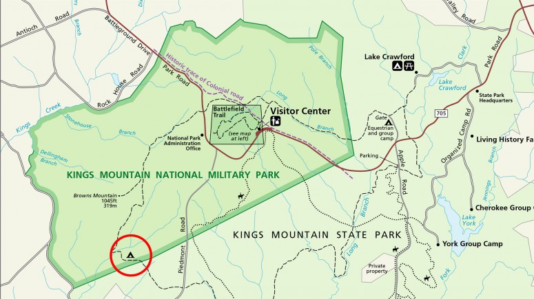 Map showing the location of the Garner Creek campsite