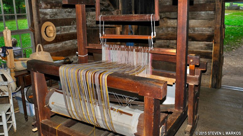 Hand loom inside Matthews Cabin at Mabry Mill on the Blue Ridge Parkway