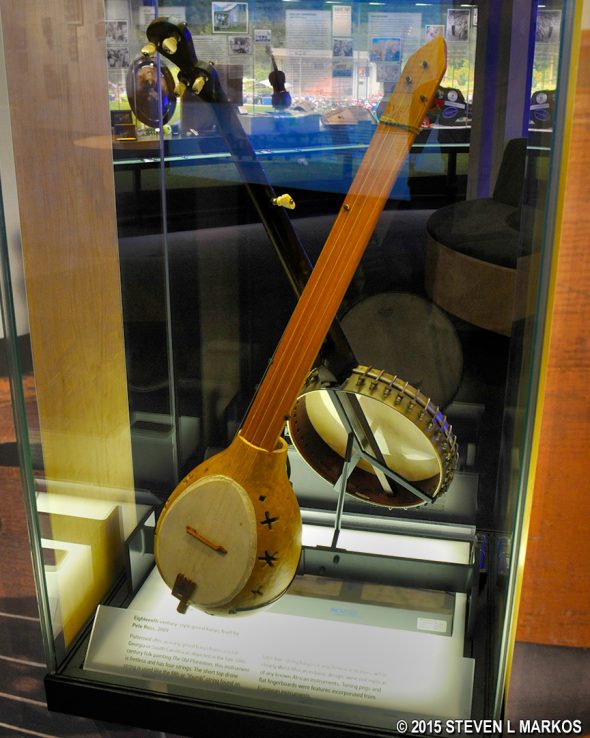 Early 18th century style gourd banjo built by Peter Ross in 2009 is on display at the Blue Ridge Music Center