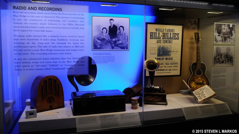 Radio and recording exhibit at the Roots of American Music Museum inside the Blue Ridge Music Center