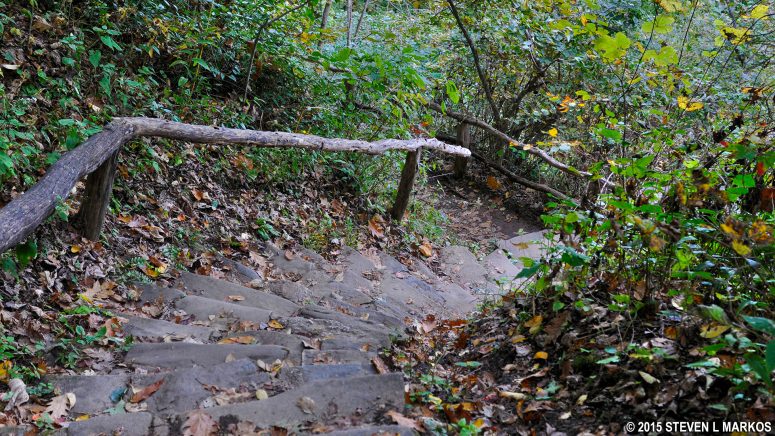 Stairs on the Cascades Trail at E. B. Jeffress Park on the Blue Ridge Parkway lead down to the waterfalls