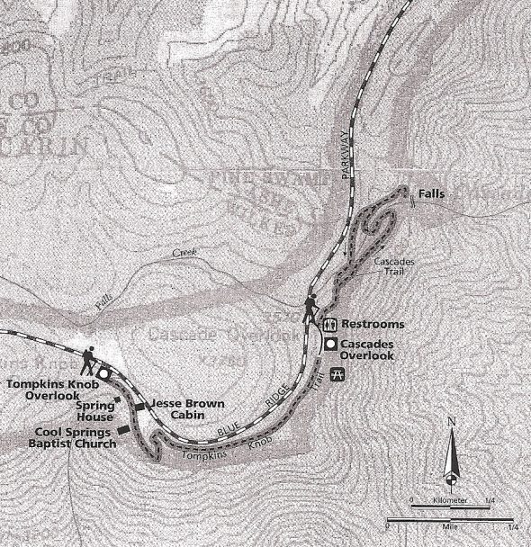 Cascades and Tompkins Knob Trails Map (click to enlarge)