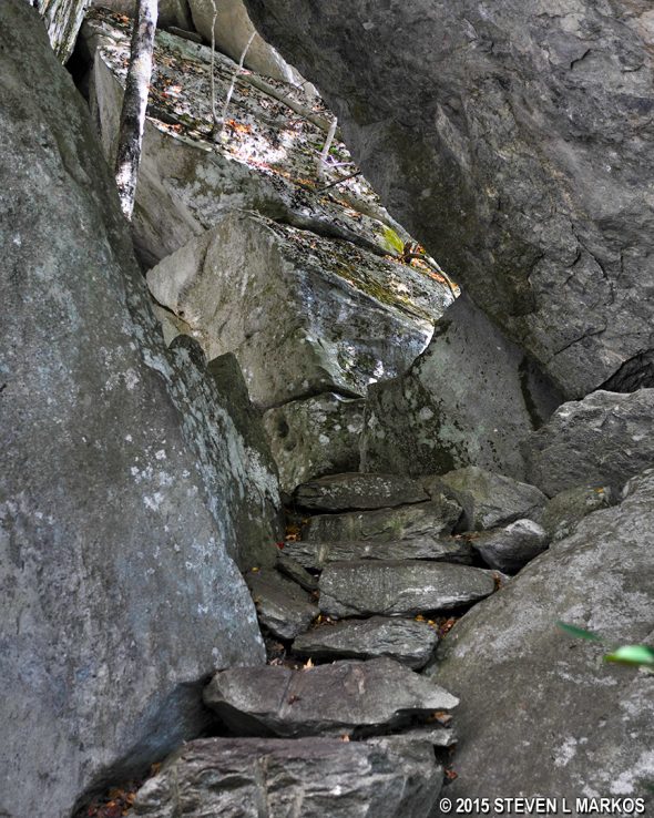 Stone stairs and a tight squeeze start off the hike on the Blue Ridge Parkway's Tanawha Trail