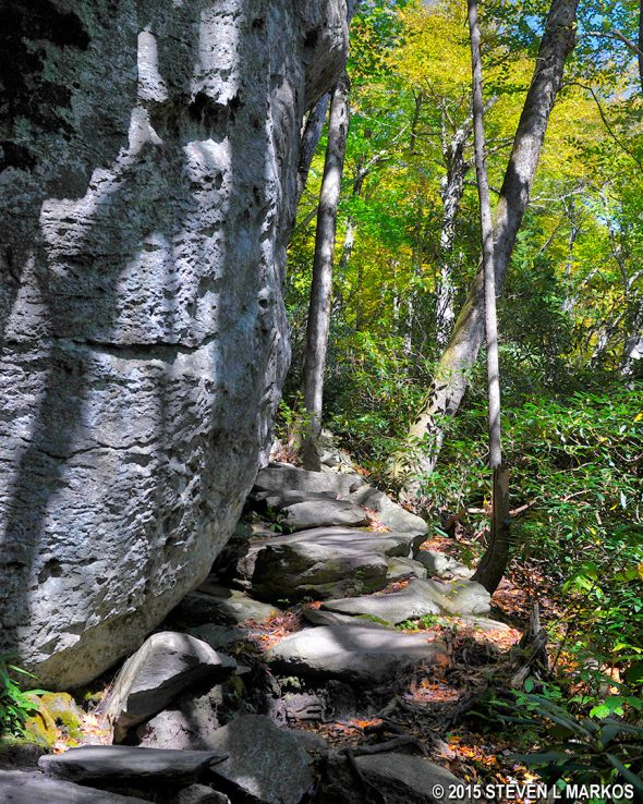 Rocky and narrow passage on the Blue Ridge Parkway's Tanawha Trail