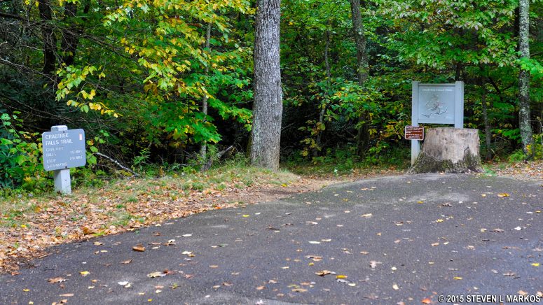 Parking area for the Crabtree Falls Loop Trail inside the Crabtree Falls Campground on the Blue Ridge Parkway