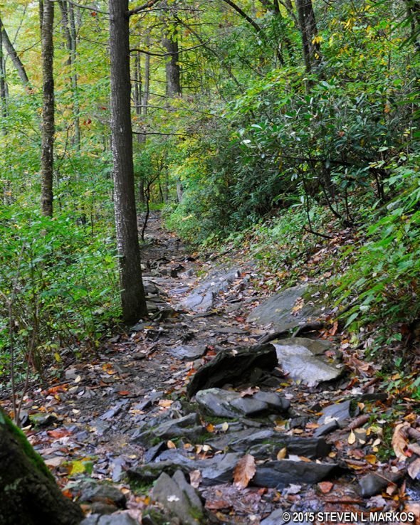Rocky terrain on the way to Crabtree Falls via the Crabtree Falls Loop Trail on the Blue Ridge Parkway