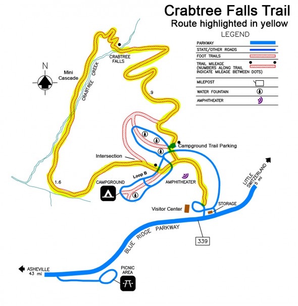 Crabtree Falls Trail map (click to enlarge)