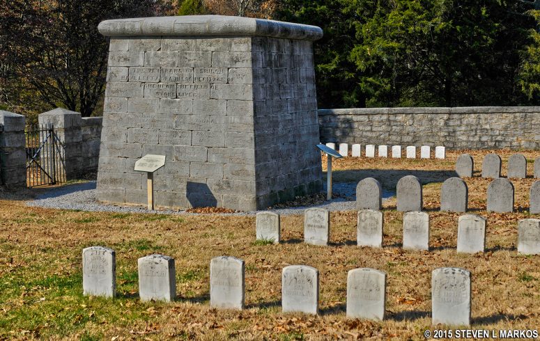Graves within the walls of the Hazen Brigade Monument