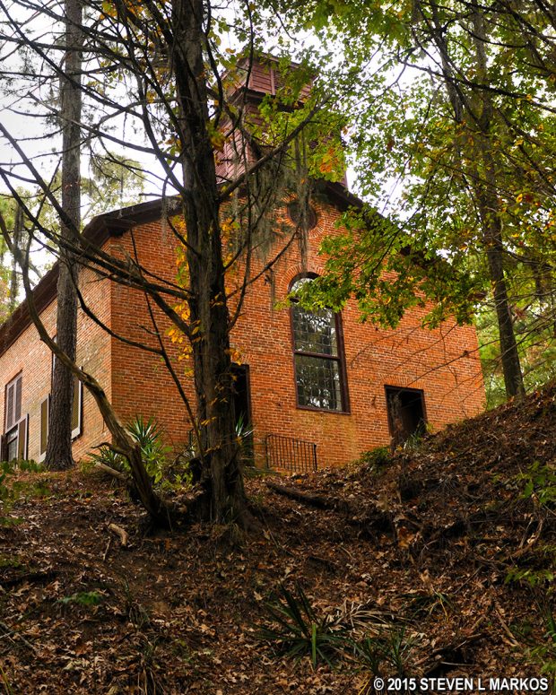 Rocky Springs Methodist Church as seen from the town site trail at Mile 54.8 on the Natchez Trace Parkway