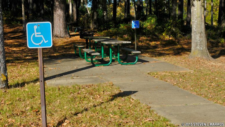Table and grill reserved for disabled visitors to the Holly Hill Picnic Area, Mile 154.3 on the Natchez Trace Parkway