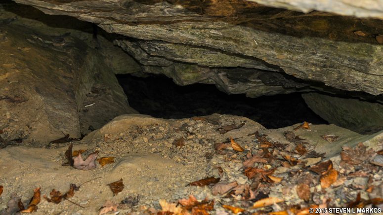 Last mine shaft at the Phosphate Mine at Mile 390.7 on the Natchez Trace Parkway is open enough for an adult to climb in (not recommended)