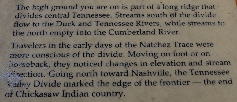 Information panel at the Tennessee Valley Divide stop on the Natchez Trace Parkway