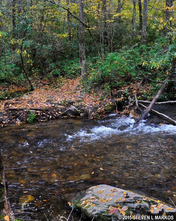 The Caldwell Fork Trail in Great Smoky Mountains National Park crosses the Caldwell Fork