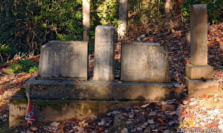 Graves of Elijah M. Messer, Chanie E. Messer, and Christine M. Messer in the the Palmer Chapel Cemetery, Great Smoky Mountains National Park