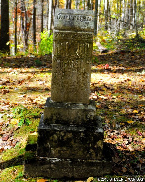 Grave of Mary E. Howell Caldwell (3/17/1855 to 8/25/1937) in the Caldwell Cemetery, Great Smoky Mountains National Park