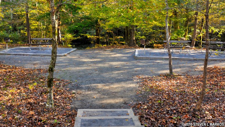 Tables at the Metcalf Bottoms Picnic Area in Great Smoky Mountains National Park