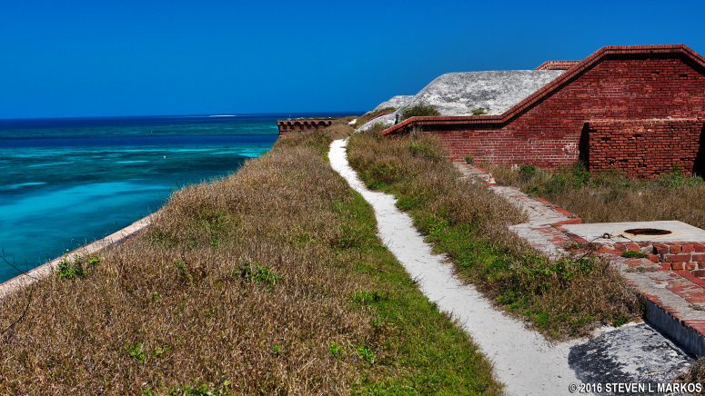 Visitors can walk around four of six sides on the top level of Fort Jefferson