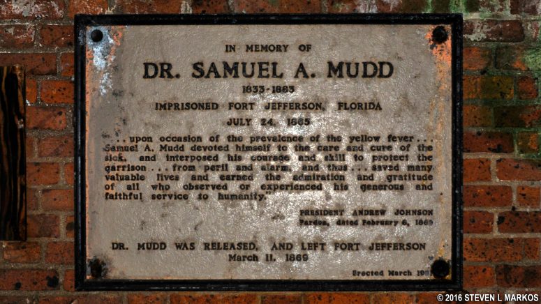 Memorial plaque at Dr. Mudd's cell 