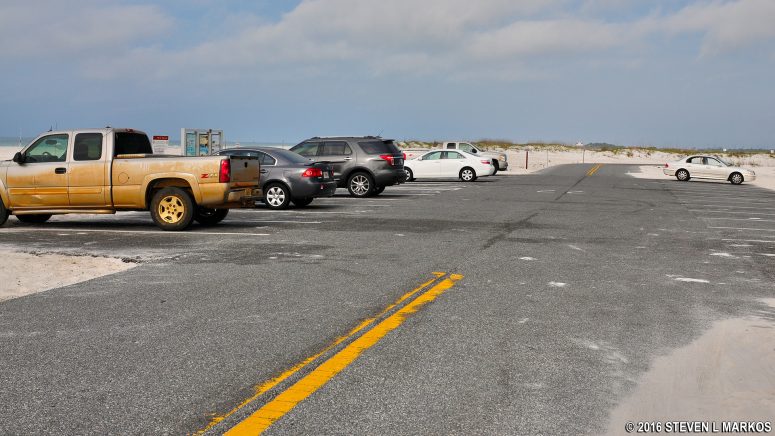 Roadside parking lot along Fort Pickens Road at Gulf Islands National Seashore