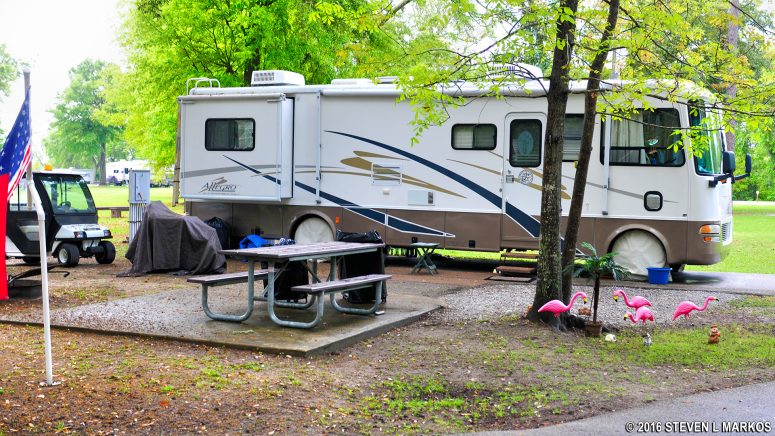 RV camping at Davis Bayou Campground, Gulf Islands National Seashore