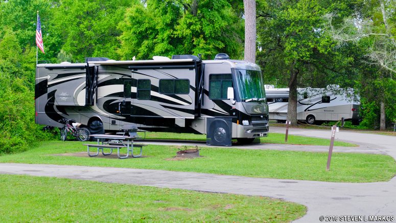 Campsite 22 at Gulf Islands National Seashore's Davis Bayou Campground has no shade