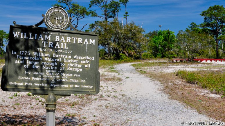 William Bartram Trail marker near Battery Worth at Gulf Islands National Seashore