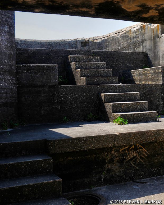 Stairs from the lower level of Fort Pickens' Battery Trueman lead up to the guns, Gulf Islands National Seashore