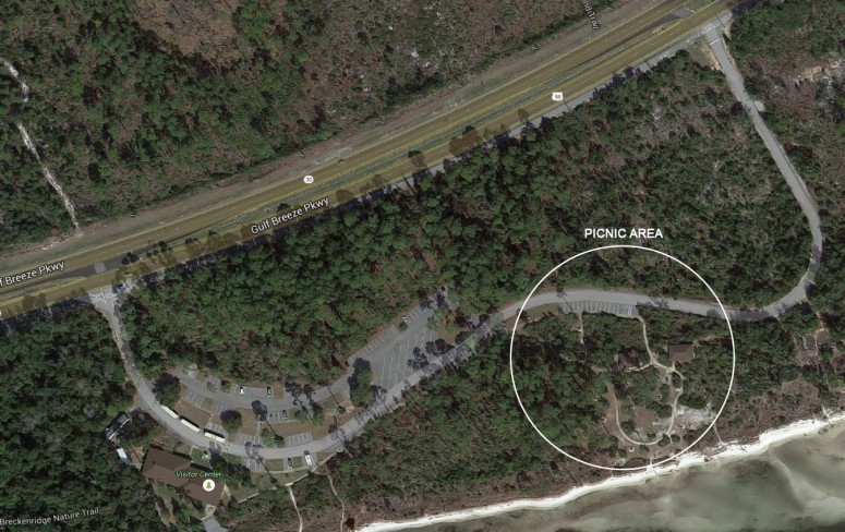 Satellite view of the Naval Live Oaks Visitor Center and Picnic Area