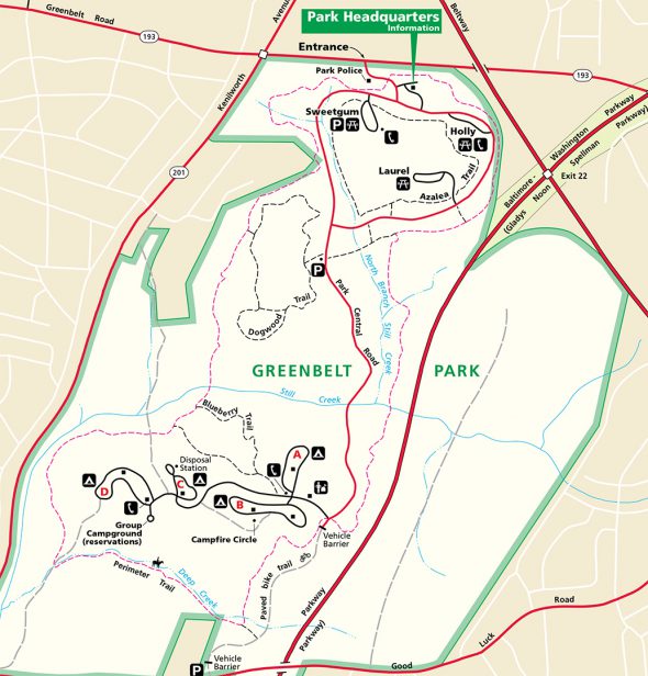 Greenbelt Park Trail Map (click to enlarge)