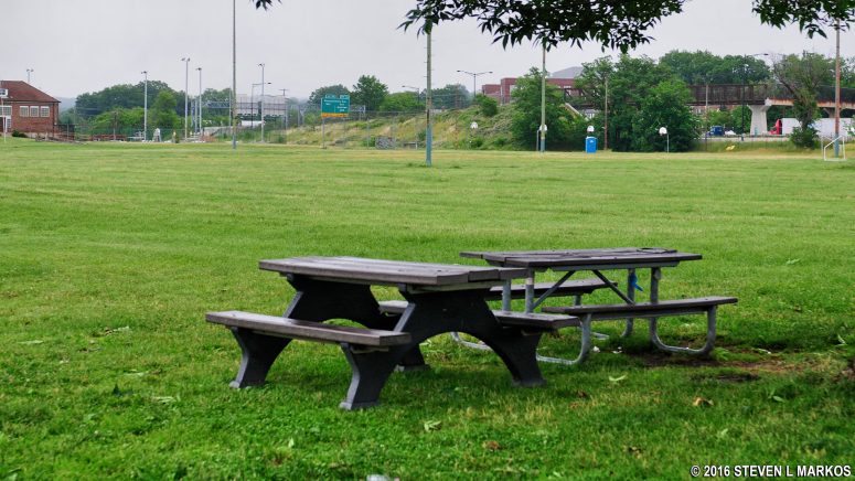 Picnic tables along Anacostia Drive in Washington, D.C.'s Anacostia Park