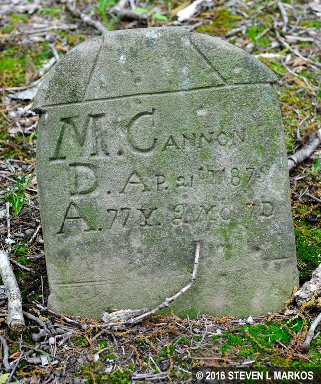 Hand engraved tombstone at the Cannon-Reed Cemetery along the Birch Bluff Trail in Prince William Forest Park