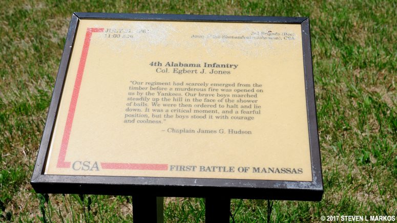 Exhibit along the Matthews Hill Loop Trail with a quote from a Confederate soldier who fought in the First Battle of Manassas, Manassas National Battlefield Park