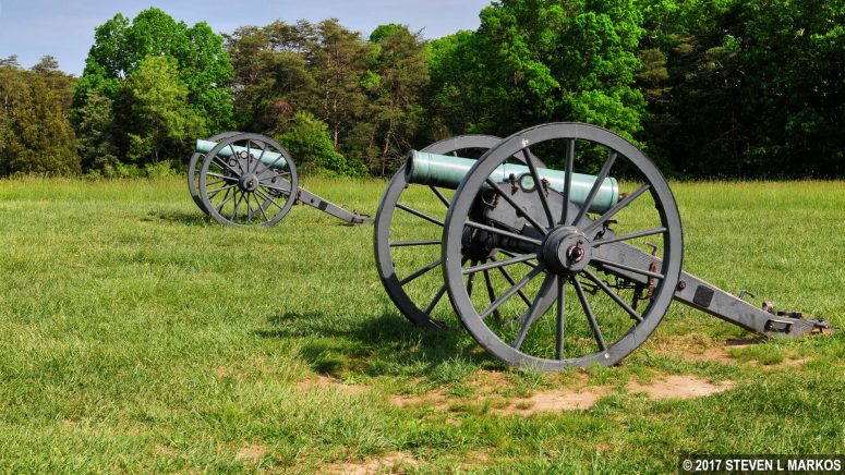 Two cannon mark the spot where Confederates captured Charles Griffin’s small artillery battery, Manassas National Battlefield Park