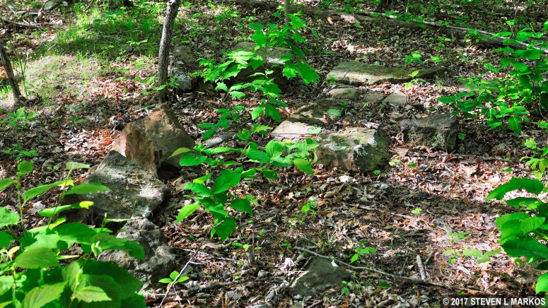 Pieces of the Benson House foundation along the Sudley Loop Trail in Manassas National Battlefield Park