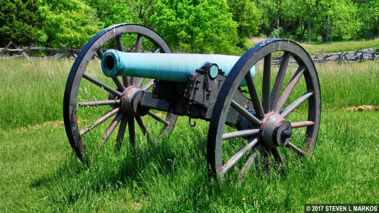 Civil War-era cannon on display at the 14th Brooklyn Monument in Manassas National Battlefield Park
