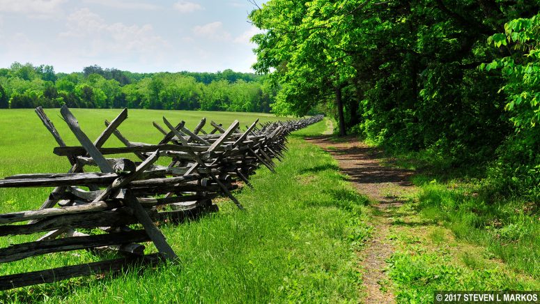 The Second Manassas Trail follows a dirt path between Featherbed Lane and Highway 29, Manassas National Battlefield Park