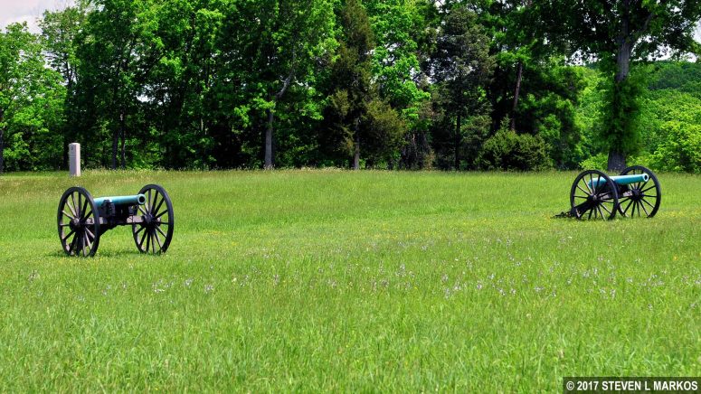 Civil War-era cannon mark the position of the 5th Main Battery on Chinn Ridge, Manassas National Battlefield Park
