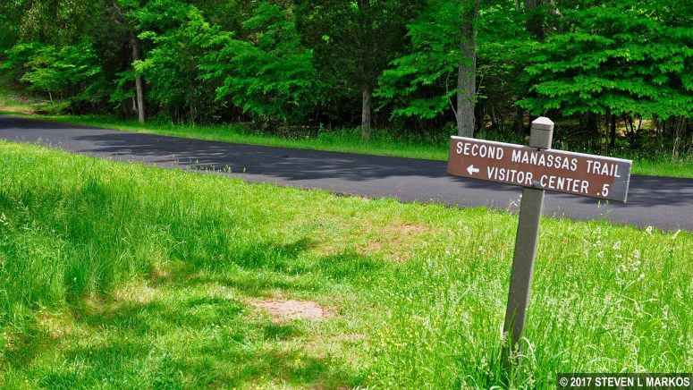 Final leg of the Second Manassas Trail is along a paved road to the Henry Hill Visitor Center in Manassas National Battlefield Park