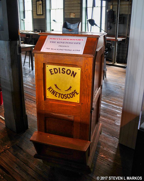 Kinetoscope on display inside the Main Laboratory Building at Thomas Edison National Historical Park