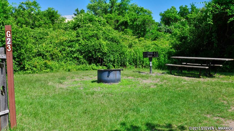Typical of sites G20 through G27 at the Goldenrod section of Camp Gateway Brooklyn, Gateway National Recreation Area