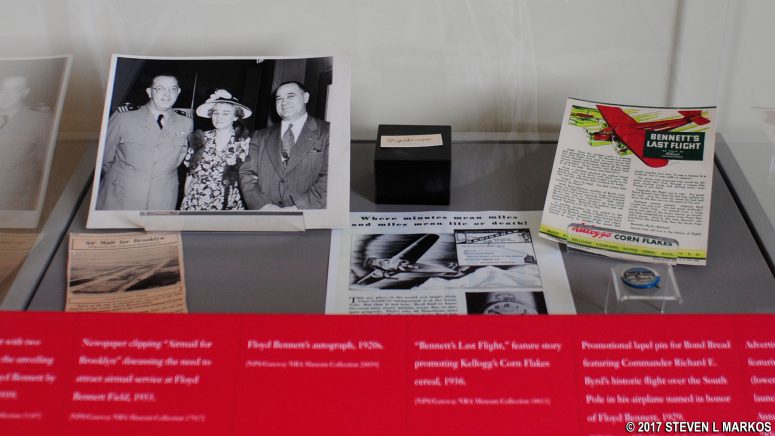 Photos and brochures promoting Floyd Bennett Field on display inside the Ryan Visitor Center at Gateway National Recreation Area