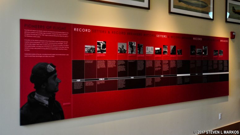 Information panel inside the Ryan Visitor Center museum gives a timeline of record setting flights from Floyd Bennett Field, Gateway National Recreation Area