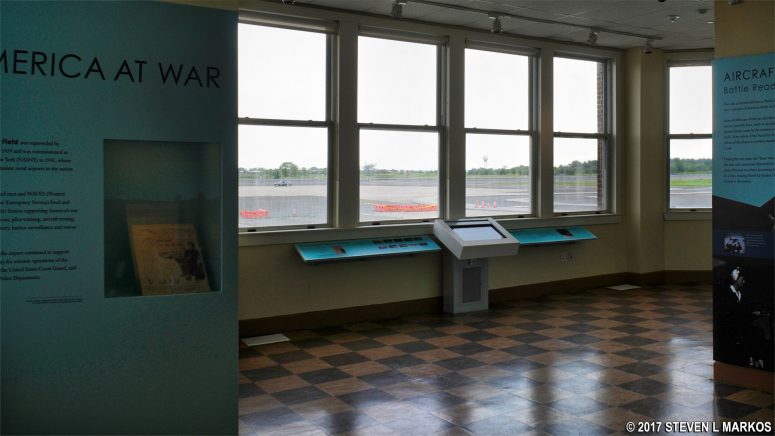 Military section of the museum at the Ryan Visitor Center looks out over Floyd Bennett Field, Gateway National Recreation Area