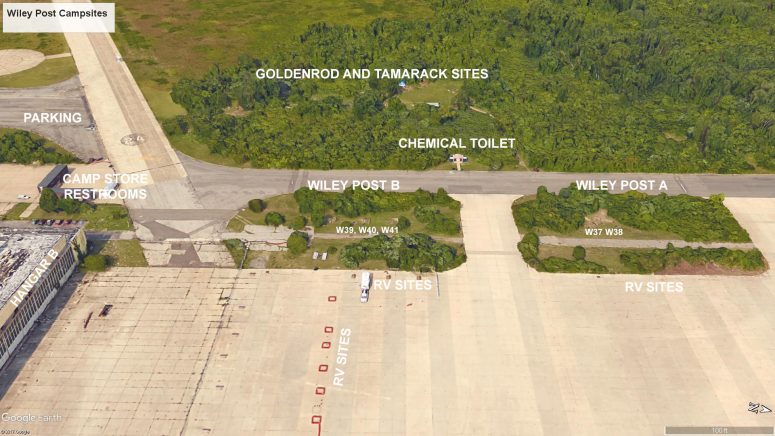 Satellite view of the Wiley Post campsites at Camp Gateway Brooklyn