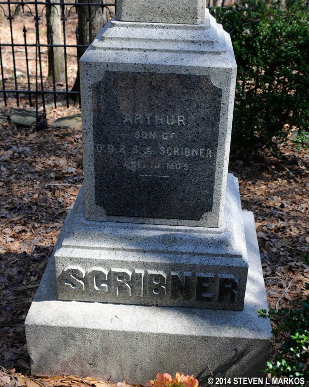 Memorial to Arthur Scribner, who died at 19 months old, in a cemetery located the Columns Drive section of Chattahoochee River National Recreation Area