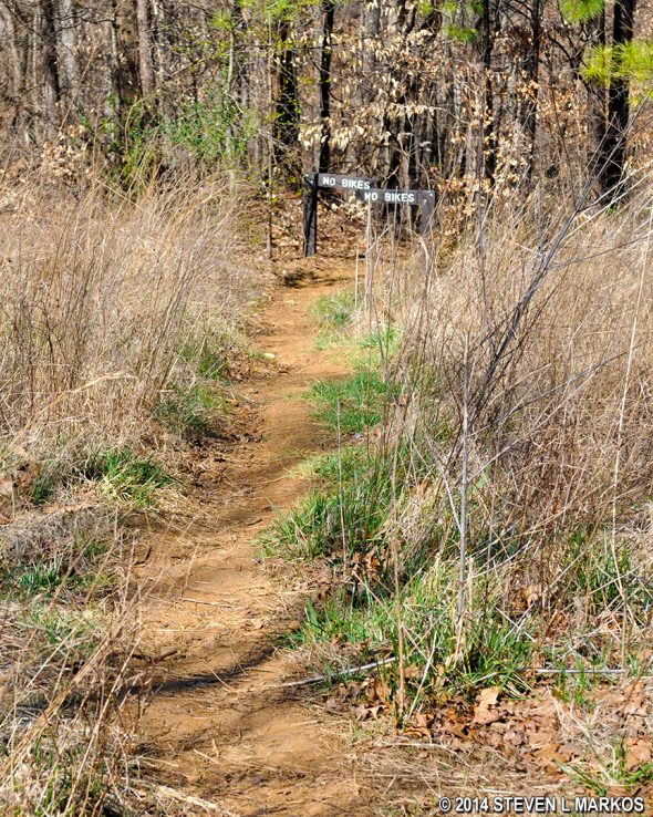 Downhill hike from Intersection CS 26 to CS 27 on the Interstate North trail in Chattahoochee River National Recreation Area's Cochran Shoals unit.