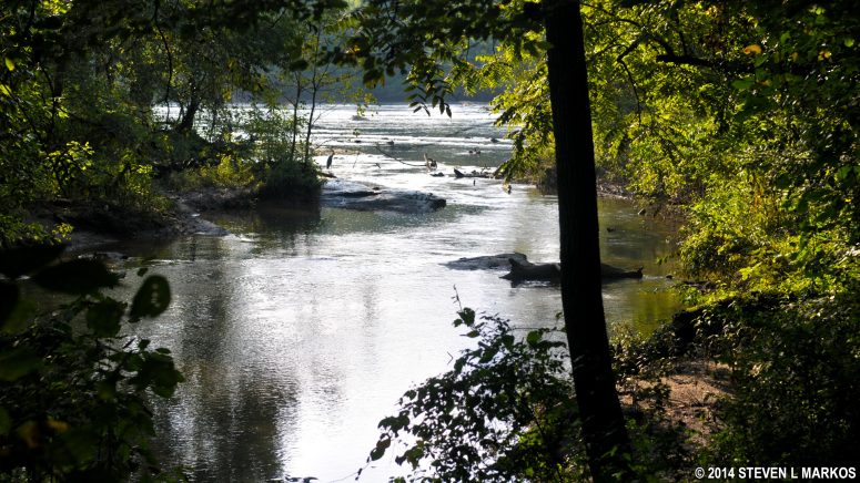 Waterway at the northern tip of Powers Island connects to the main channel of the Chattahoochee River