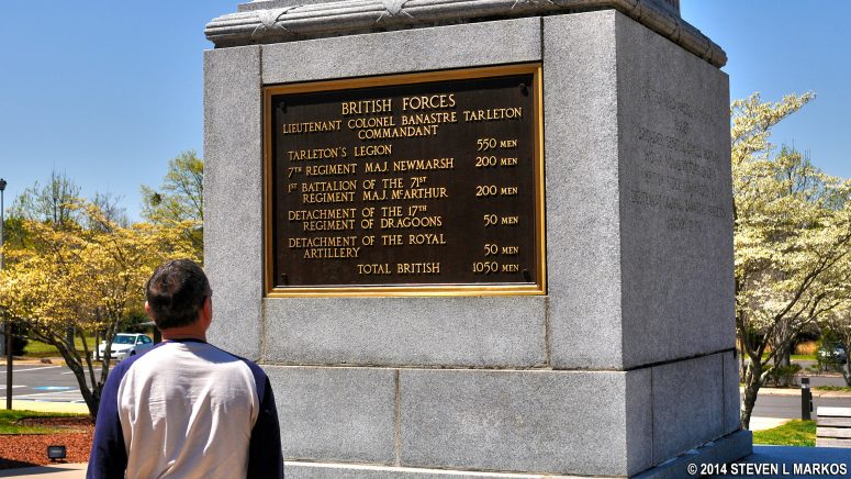 Plaque on U. S. Monument listing British troops present at the battle