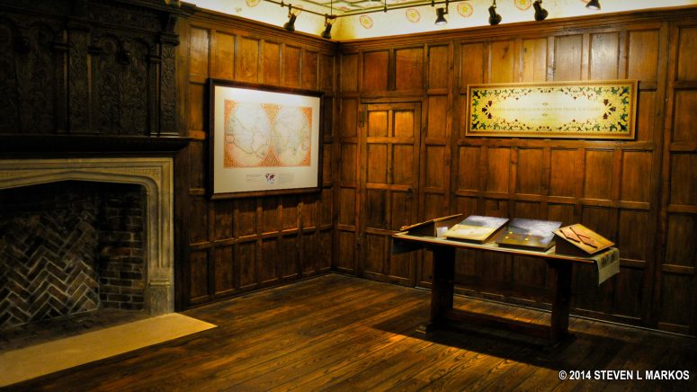 Reproduction of a room in an English estate, complete with paneling from a 1580s estate in Kent