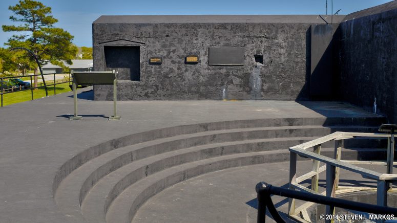 Recessed area where "disappearing guns" would lower into after being fired